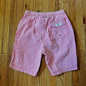 Trunks Surf & Swim Co. Pink Red White Gingham Plaid Checkered swim shorts Medium